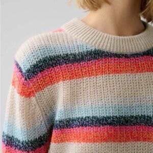 White + Warren 100% Cashmere Striped Multicolor Sweater, Large